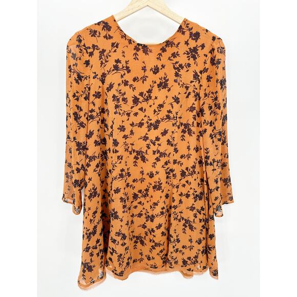 Urban Outfitters Kimchi Womens Orange Floral Mini Dress Size M Fall Feminine - Picture 10 of 10